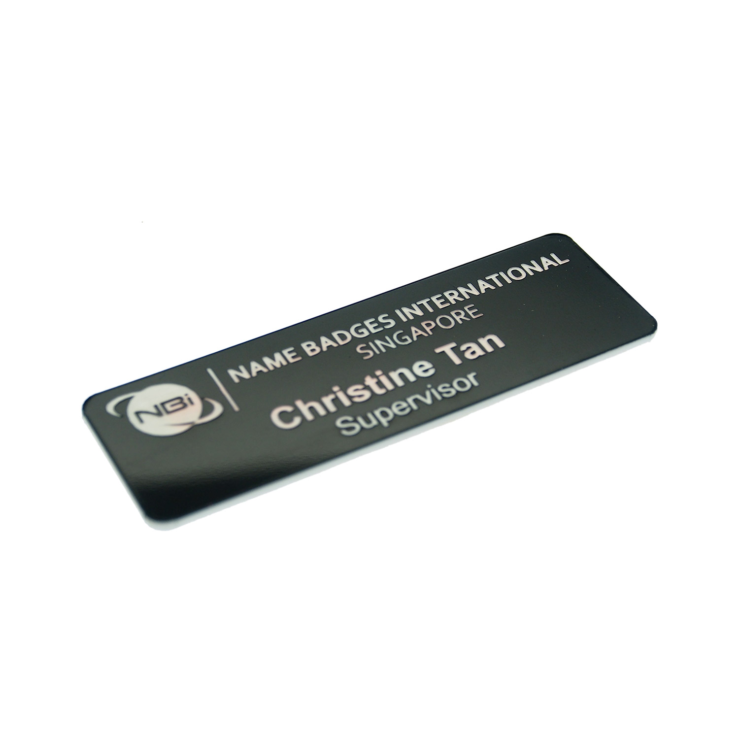 Standard Name Badge Gloss Black Background in Singapore Name Badges